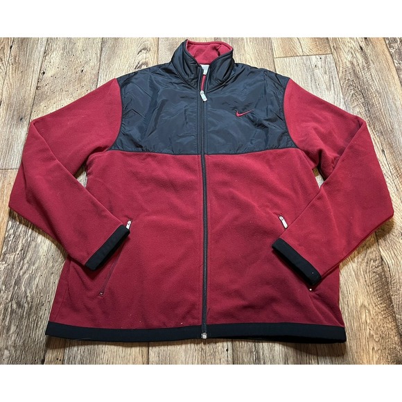 Nike Fleece Nylon Color Block Jacket Full Zip Red Black Mens Large - Picture 1 of 6